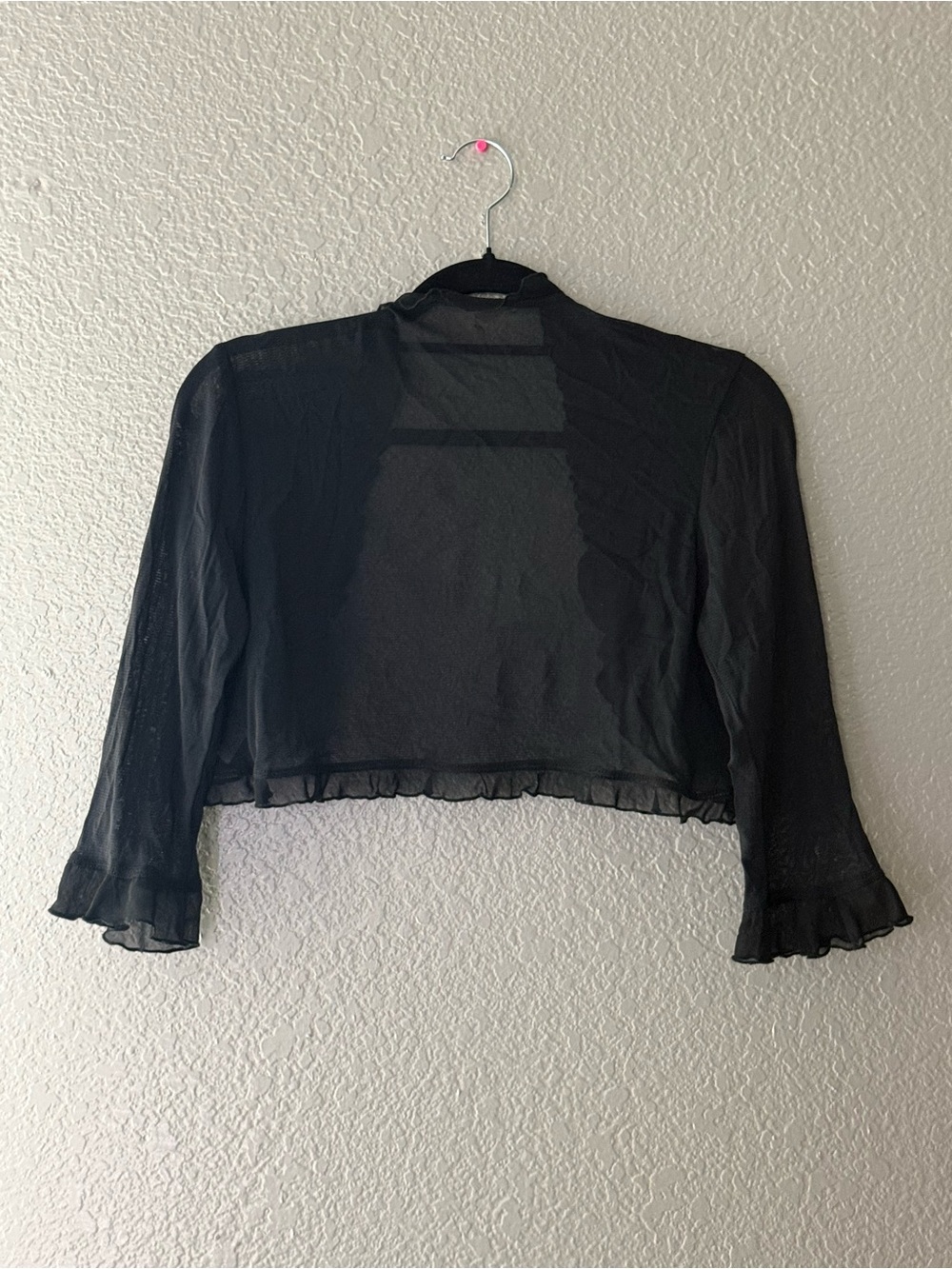 Y2K Black Sheer Striped Ruffle Bolero Shrug Gothic Fairy Whimsigoth - Picture 9 of 15